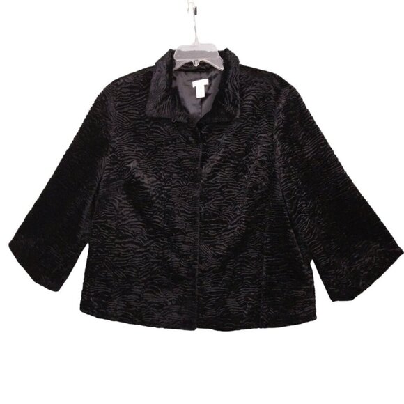 Chico’s | Faux Fur Textured Swing Jacket Black | Size XL - Picture 2 of 10